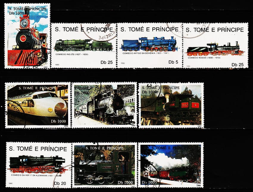 S. TOME AND PRINCIPE TRAIN 10 DIFFERENT USED STAMPS CTO