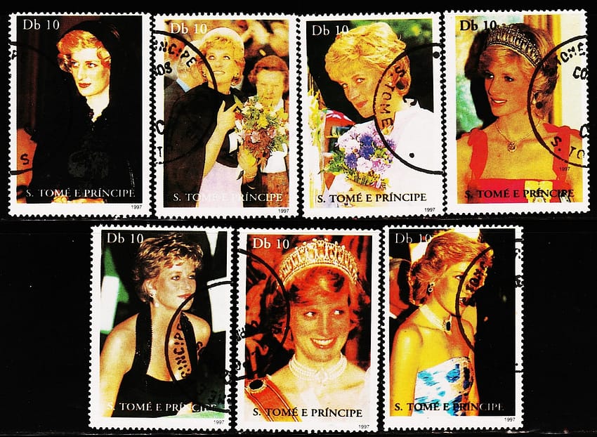 S. TOME AND PRINCIPE LADY DIANA 7 DIFFERENT USED STAMPS CTO