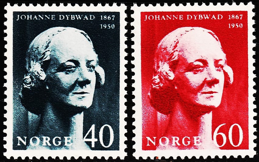 NORWAY 1967 JOHANNE DYBWAD (1867–1950) - NORWEGIAN ACTRESS AND DIRECTOR 2 DIFFERENT MINT NH STAMPS