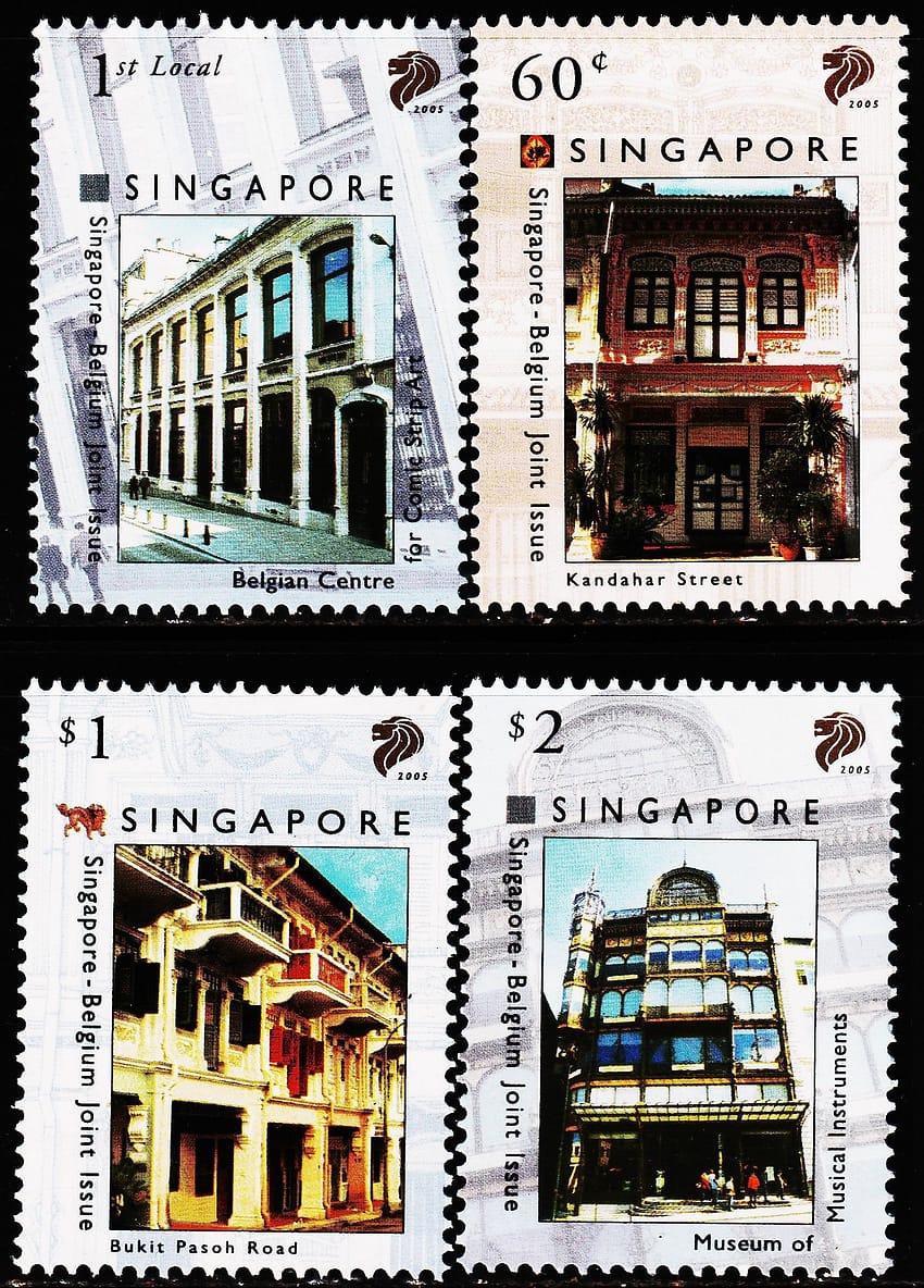 SINGAPORE 2005 SHOPHOUSES - JOINT ISSUE WITH BELGIUM 4V SET MINT NH STAMPS BELOW FACE #D31