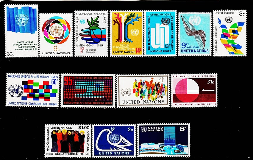 UNITED NATIONS 14 DIFFERENT MINT NH STAMPS